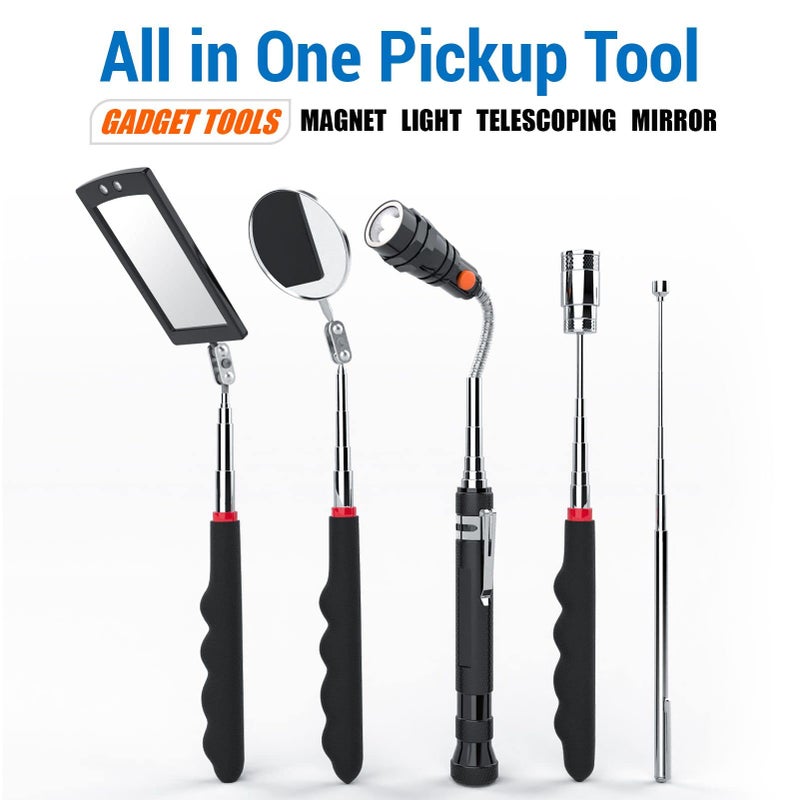 VIBELITE Telescoping Magnetic Pick Up Tool with 1lb& 15lb Pickup Rod, Round& Square 360 Swivel Adjustable Inspection Mirror, Flexible LED Flashlight, Cool Gadget Valentines Day Gifts for Him, Men, Teen Boys - Image 3